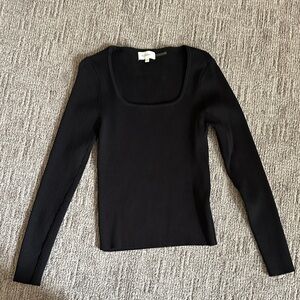 Bohme Black Ribbed Square Neck Blouse